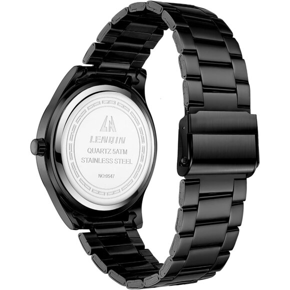 Men's Black Stainless Steel Analog Quartz Fashion Business Designer Watches - Picture 2 of 7